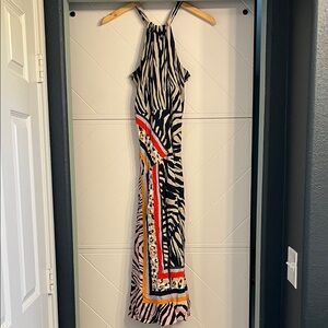 Karen Millen Zebra Print Midi Dress - Black, White, Red, Yellow